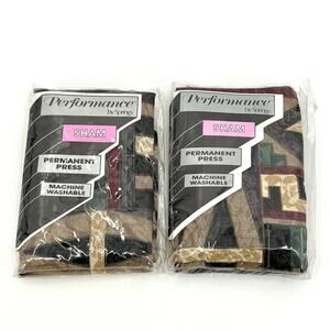 2 Vintage SPRINGS Standard Pillow Shams Usham Sandstone Geometric USA Made Retro